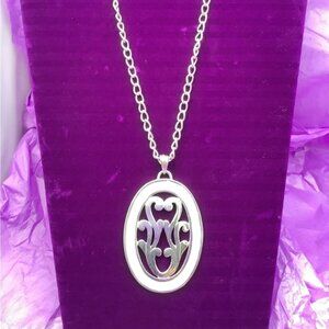Large Enamel and Silver Pendant Necklace Vogue